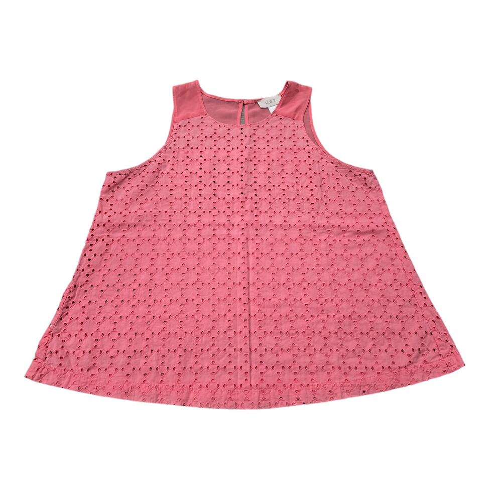 Ann Taylor Loft Pink Coral Eyelet Sheer Mesh Back Sleeveless Shirt Tank Top